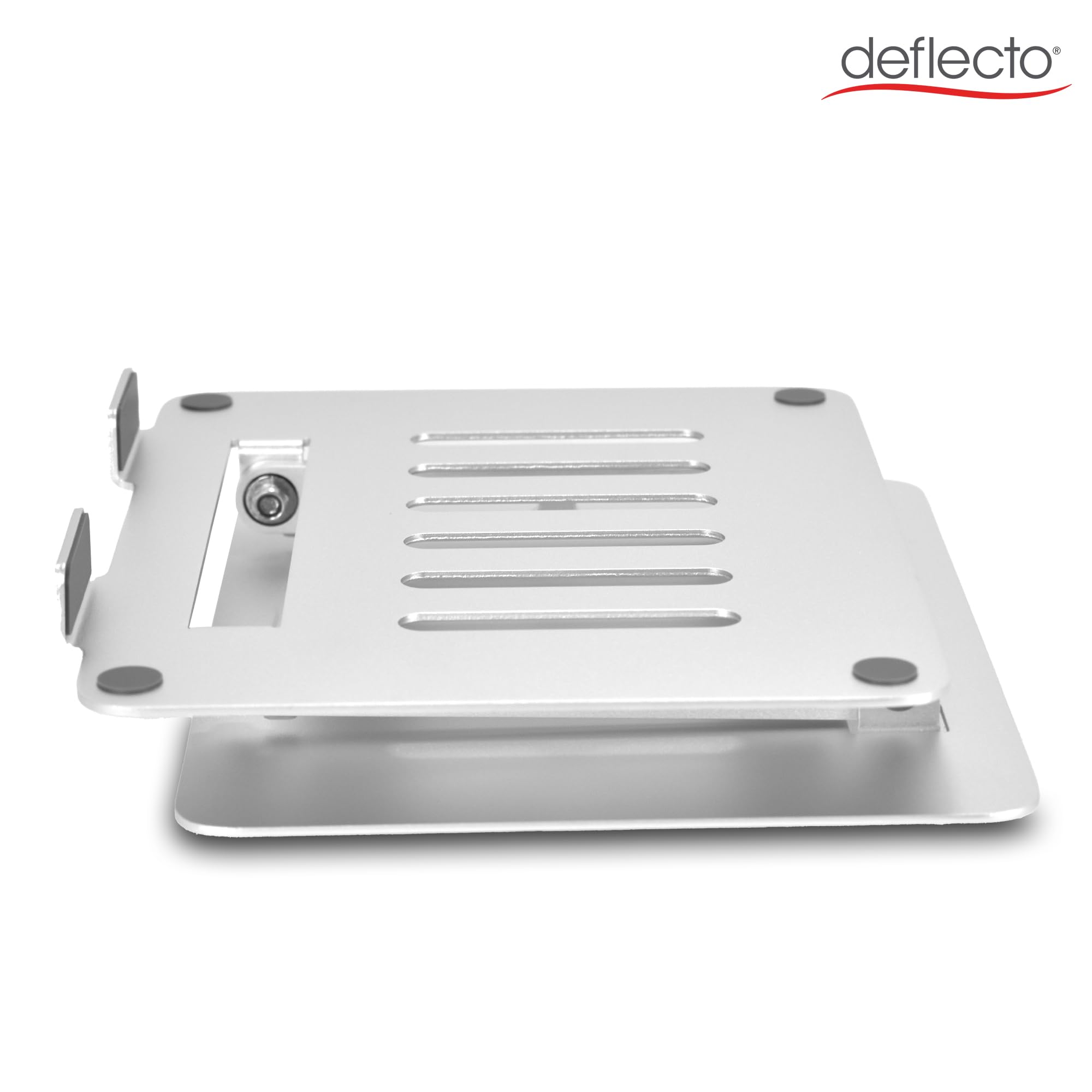 Deflecto Folding Adjustable Height Aluminium Laptop Stand with Vertical Vented Platform suitable for Laptops up to 17" in Silver