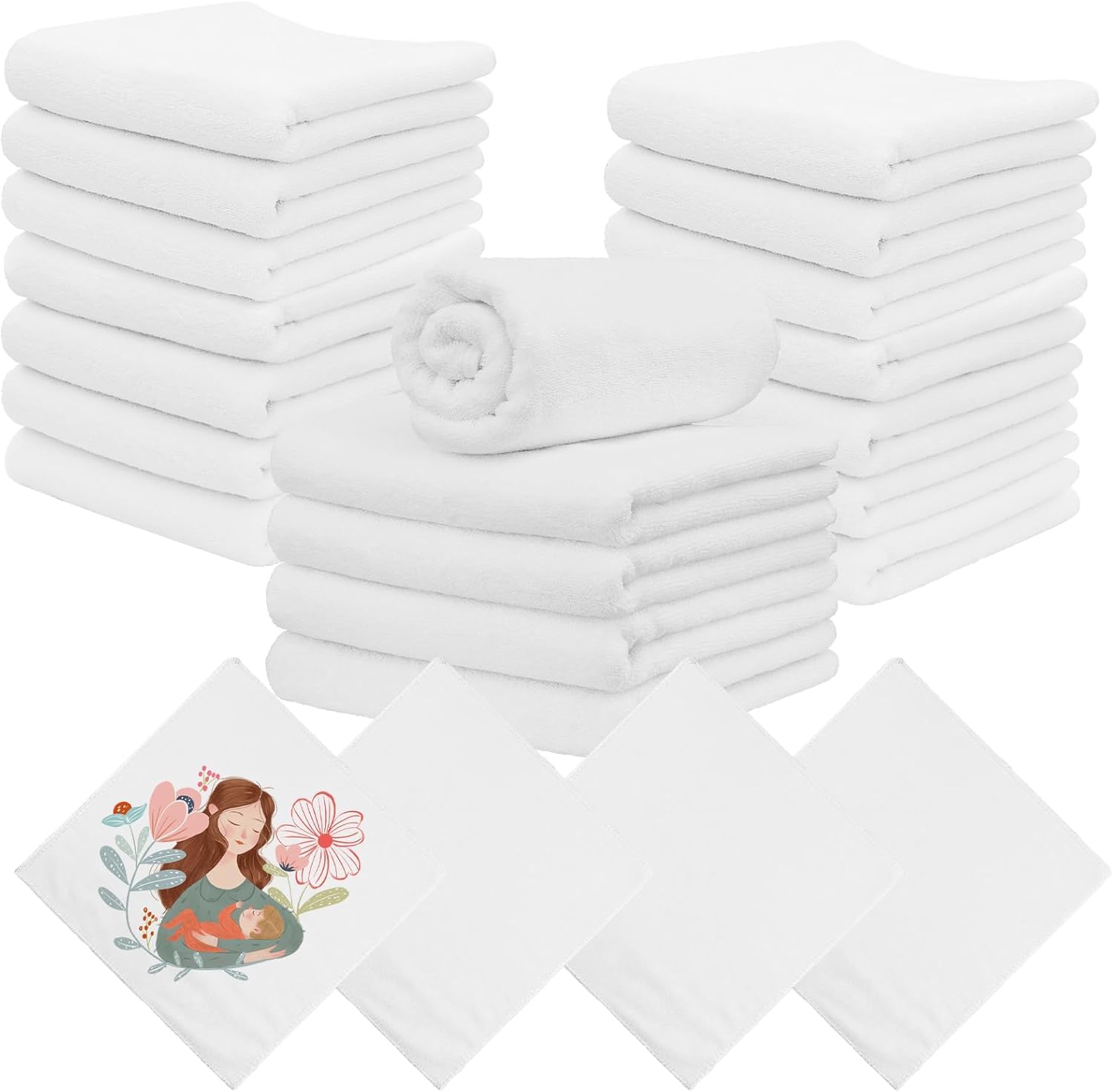 Malloom 20 Pack Sublimation Blank Towels Set, White Microfibre Dish Cloths for Heat Press Printing, Multi-Purpose Custom DIY Photo Gifts for Kitchen