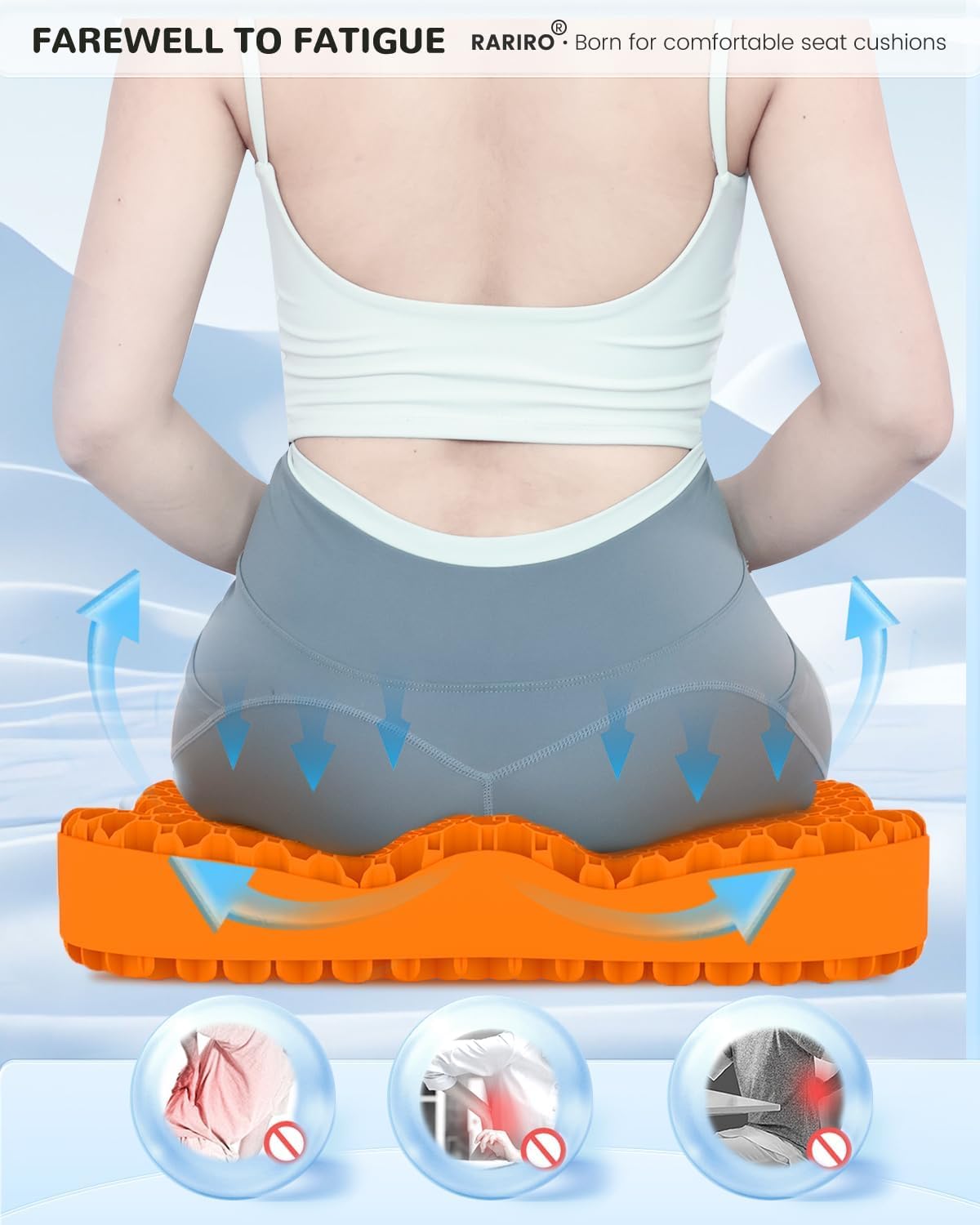 Extra19.7" Honeycomb Gel Seat Cushion, Pressure Relief for Long Sitting
