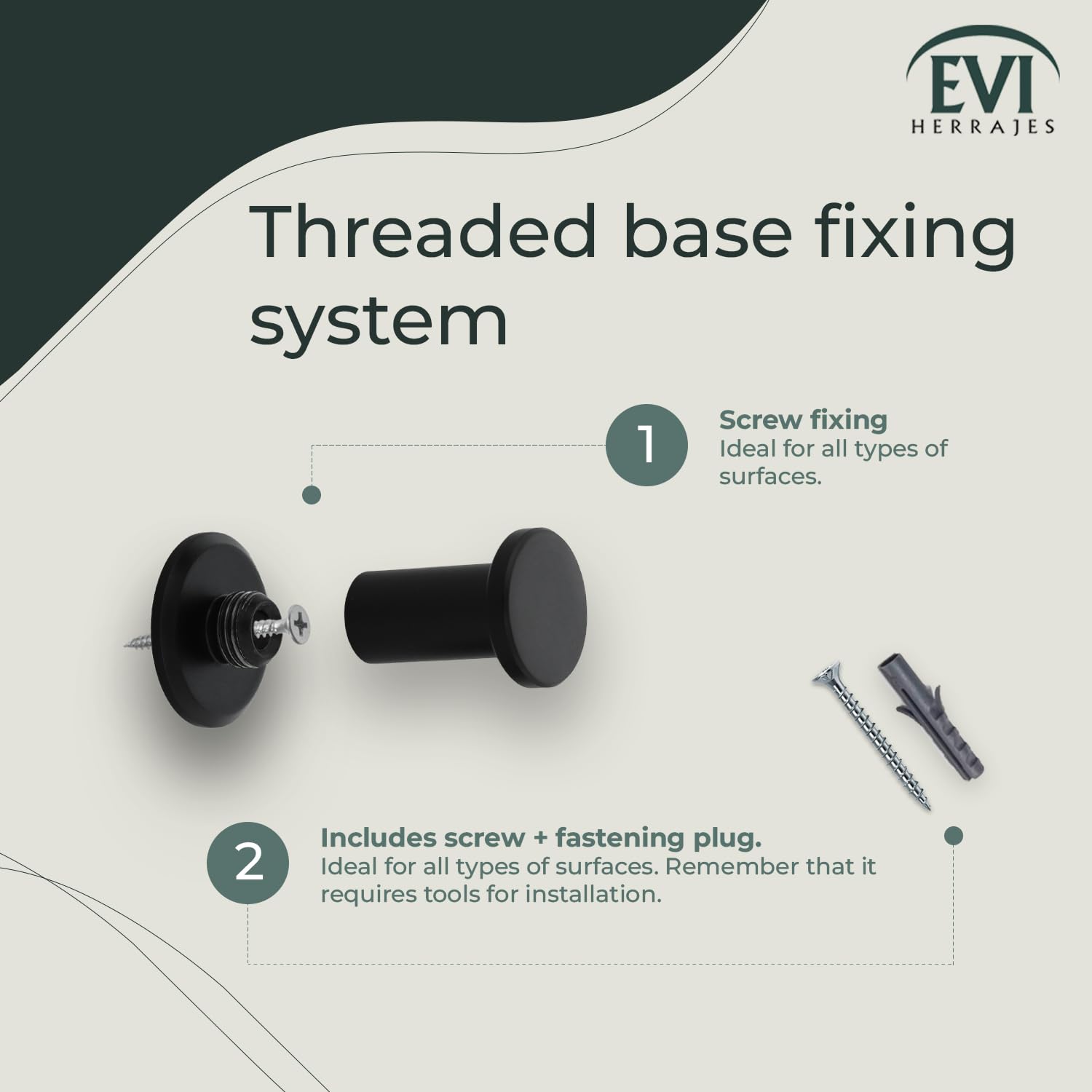 EVI Herrajes Bathroom Hanger | Stainless Steel Wall Hanger | Black Lacquered | for Hanging Clothes, Coats or Towels| Towel Rack with Invisible Screw
