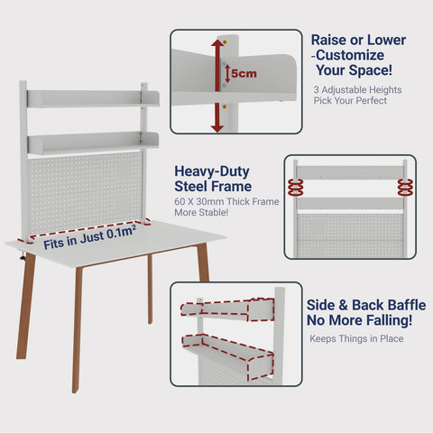 Boltmol Clamp on 2 Tier Desk Shelf,Black 100CM, Desktop Organizer With Pegboard, Countertop Storage Bookcase For Home, Office Or Dorm