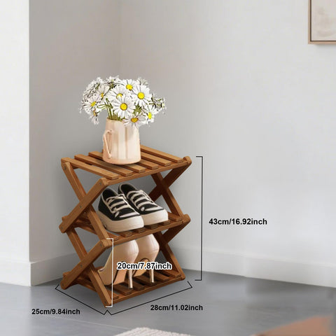 XUDREZ Wooden Folding Shoe Rack, Space Saving Bamboo Storage Organiser, Without Installation Narrow Shoe Stand for Small Spaces and Corners