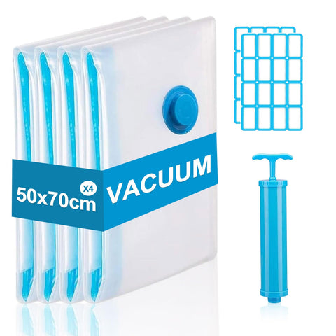 Vacuum Bags,Vacuum Storage Bags for Clothes 50x70cm,4Pcs Vacuum Travel Bag with Pump,Space Saver Baggs,Compression Storage Sealer for Blanket