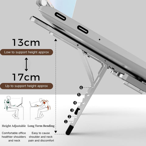 VVGAOGES Laptop Stand for Travel, Aluminium Height-Adjustable Ventilated Notebook Stand, Foldable Portable Laptop Stand Holder