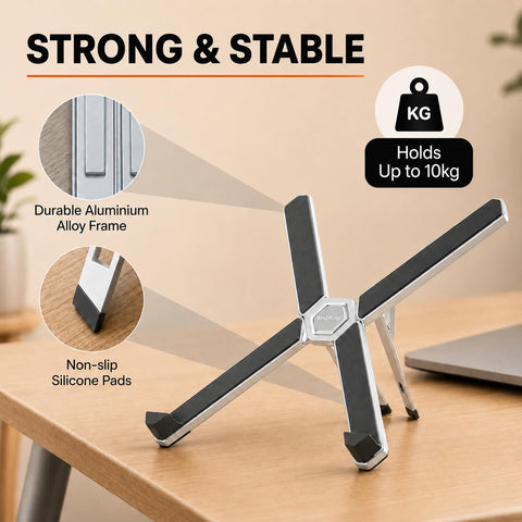 MAZALAK Laptop Stand for Desk, Foldable Aluminium Laptop Riser, Portable Height Adjustable Computer Stand, Ergonomic Holder Compatible with MacBook