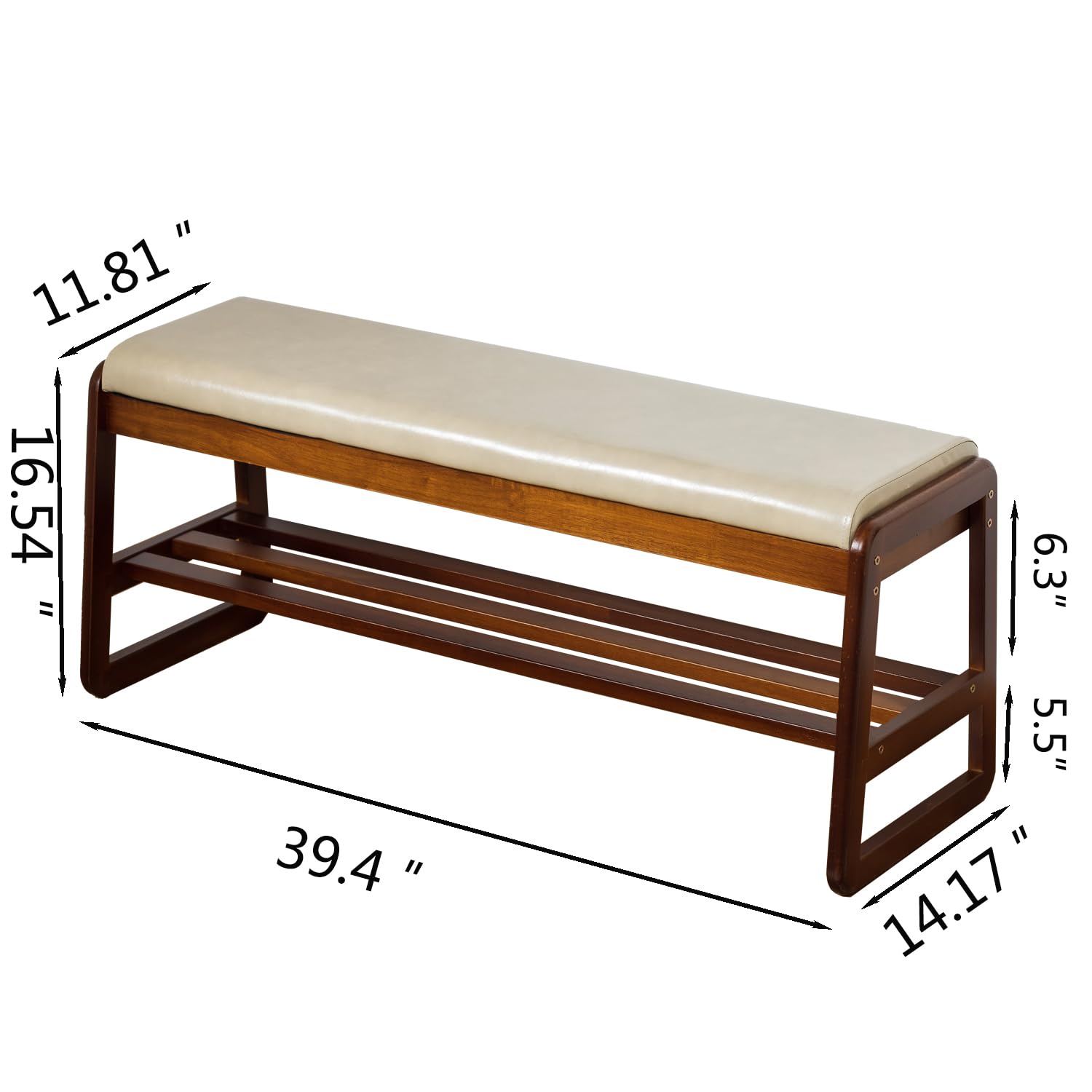 SOBIBO Solid Wood Shoe Bench, 2-Tier Entryway Bench with Cushion and Flip-Open Storage Box, Mid-Century Modern Shoe Bench Rack for Hallway