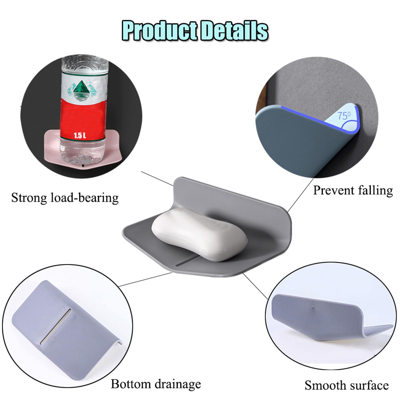 Self-draining Shower Soap Holder for Soap or Sponge No Drilling Soap Saver with Strong Viscosity for Shower V-shaped Soap Dish for Bathroom and