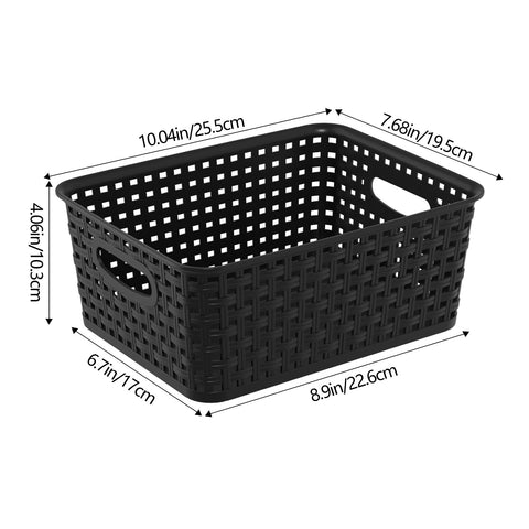 Udotry 6 Pack Plastic Weave Storage Basket Small Rattan Organizer Box Black
