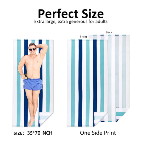 Ouxiaobai Large Oversized Beach Towel - Microfiber Sand Free 35 x 70 Inch Quick Dry Lightweight Pool Towel for Adults, Thin Striped Swim Towel