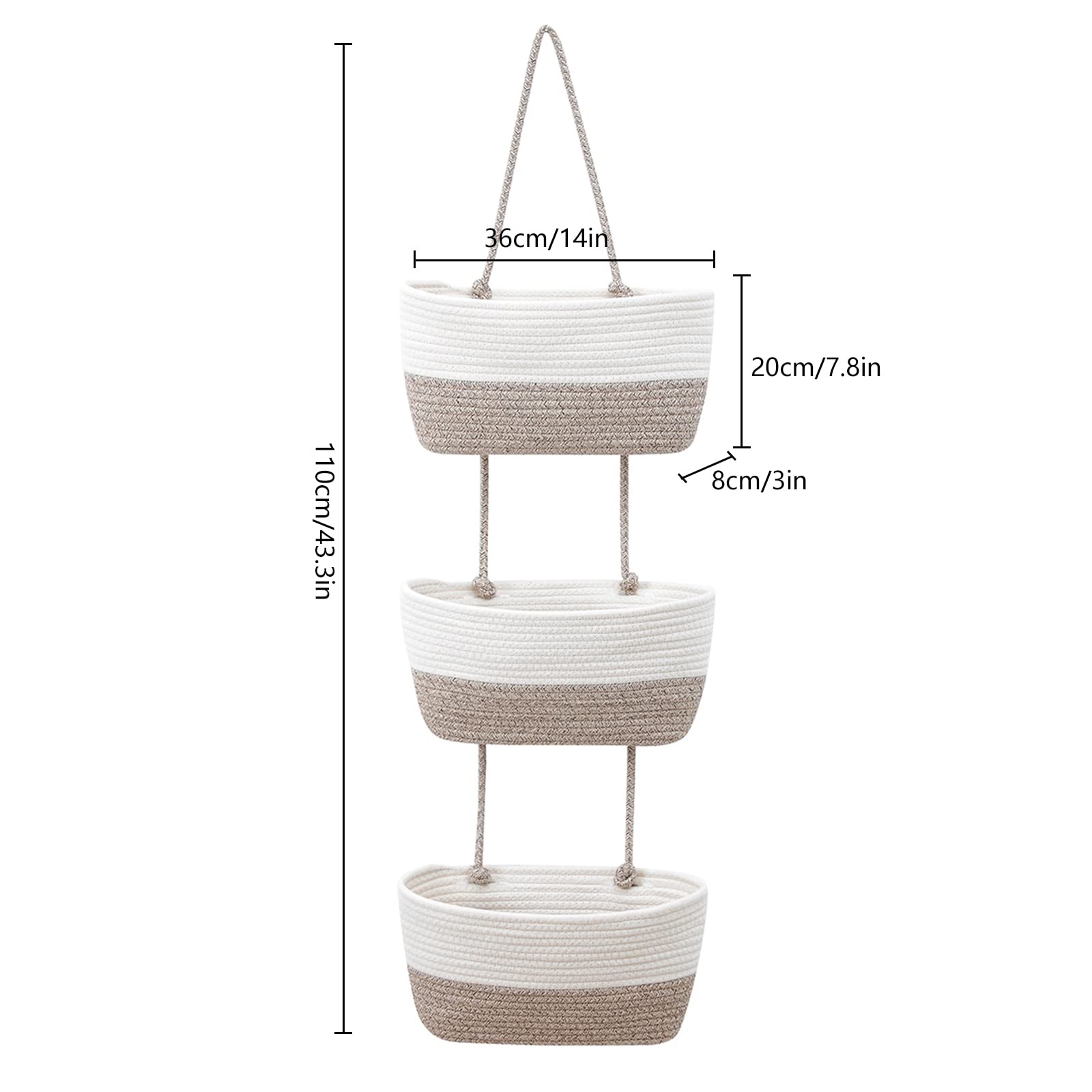 Inscrip Hanging Storage Baskets for Door, Hanging Storage, 3-Tier Hanging Basket Made of Cotton Rope, Woven Organiser