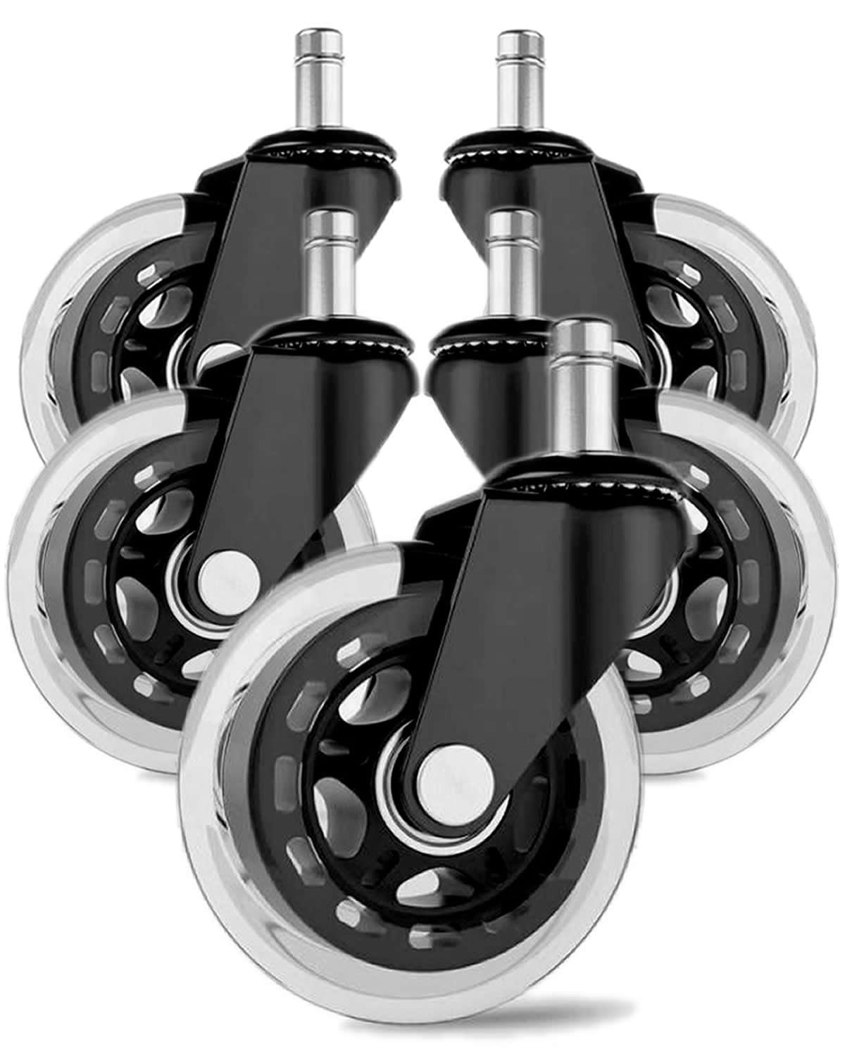 Office Chair Caster Wheels 3" - Heavy Duty Soft PU Rubber Safe for Hardwood Carpet Tile Floors