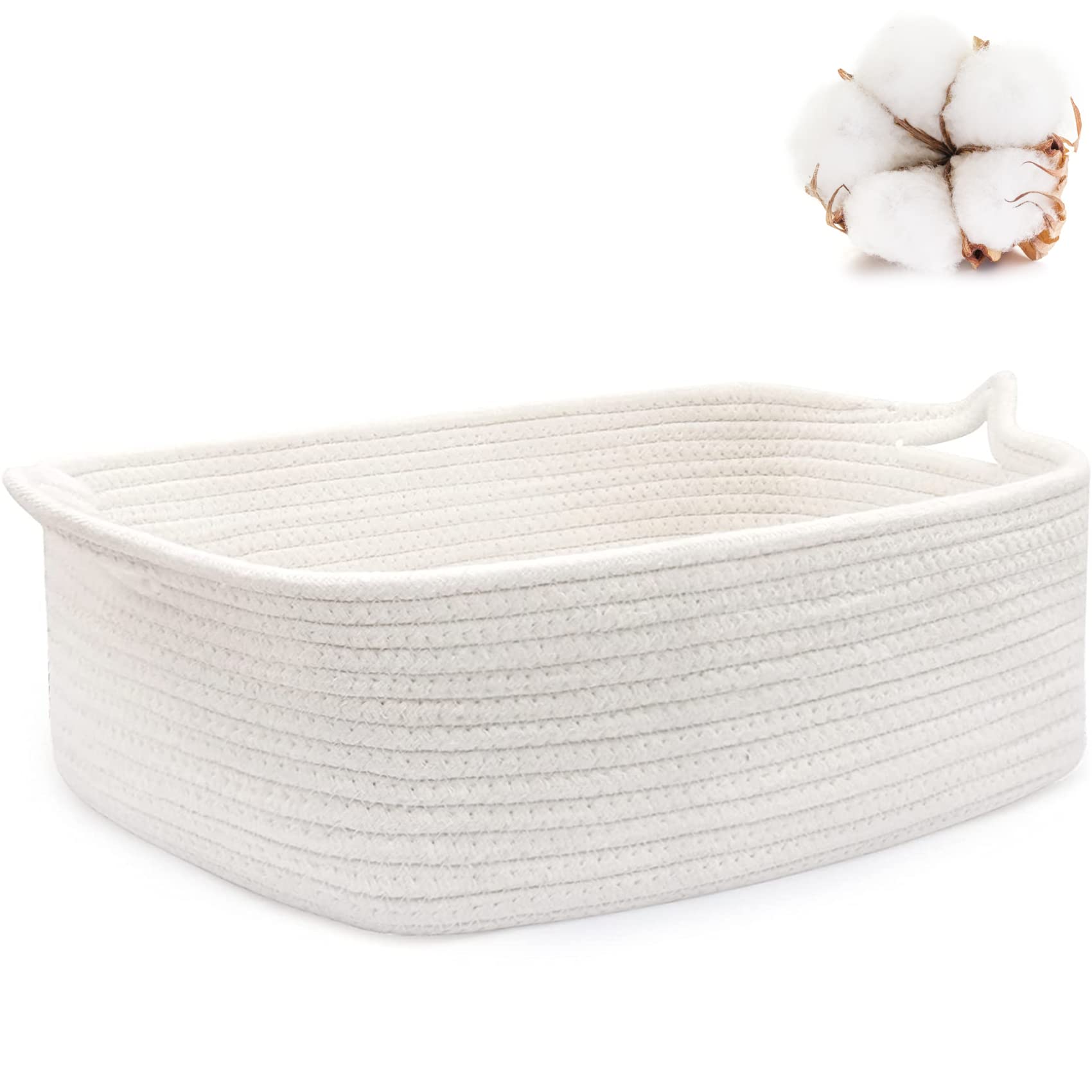 ABenkle Small Storage Basket with Handles, Cotton Rope Woven Dog Cat Toy Bin, Decorative Shelves Closet Organizing for Nursery Laundry Bedroom