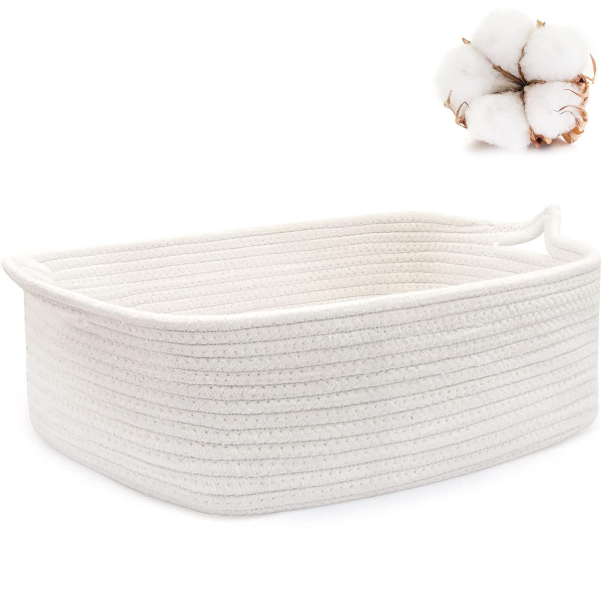 ABenkle Small Storage Basket with Handles, Cotton Rope Woven Dog Cat Toy Bin, Decorative Shelves Closet Organizing for Nursery Laundry Bedroom