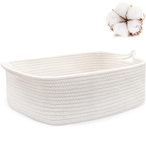 ABenkle Small Storage Basket with Handles, Cotton Rope Woven Dog Cat Toy Bin, Decorative Shelves Closet Organizing for Nursery Laundry Bedroom