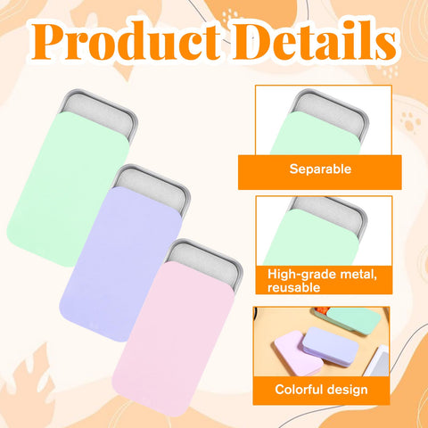 JIYIN 3 PCS Metal Tin Box Containers, Mini Rectangular Slide Top Tin Box Containers 2.36 by 1.33 by 0.4 Inch Empty Hinged Container for Candies