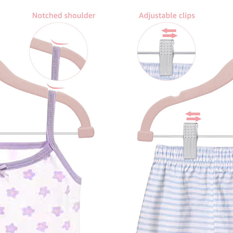 MangoKit Trouser Hangers & Movable Clips,Baby Velvet Hangers 16 Pack Pink