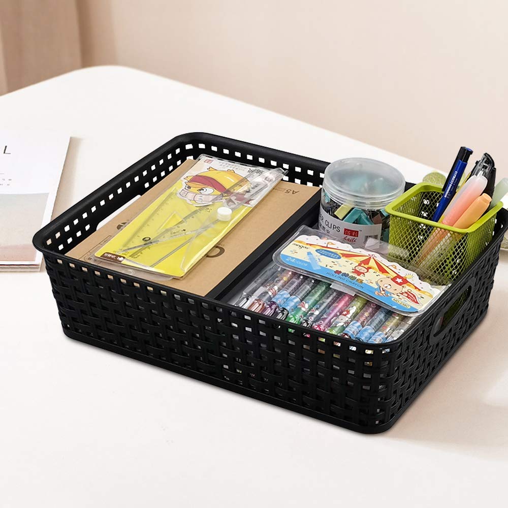 Bringer Plastic Office Paper Storage Basket Tray, Set of 6 A4 Size Storage Basket Tray, Black