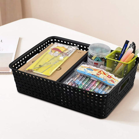 Bringer Plastic Office Paper Storage Basket Tray, Set of 6 A4 Size Storage Basket Tray, Black