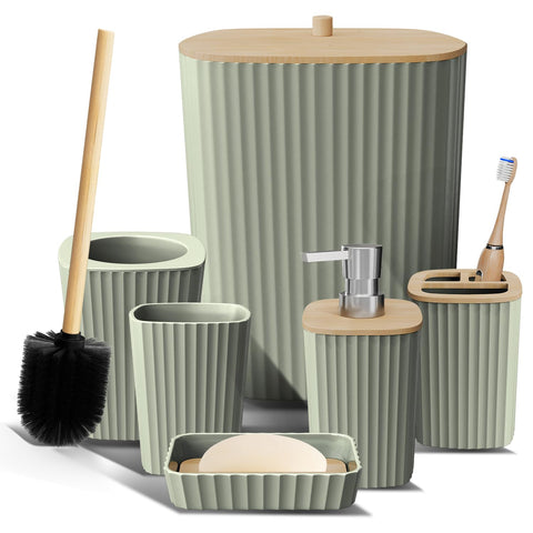 Clara Clark Bathroom Set - Sage Green Bathroom Accessories Set, 6PC Bathroom Accessory Set, Bathroom Sets with Toilet Brush