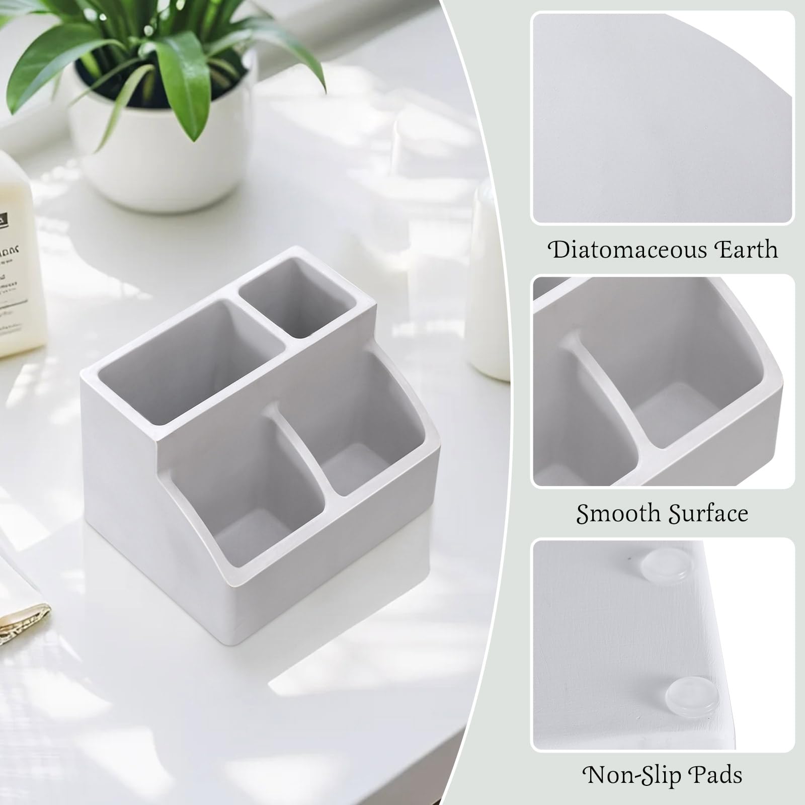 Luxspire Diatomite Toothbrush Holder, 4 Slots, Light Gray
