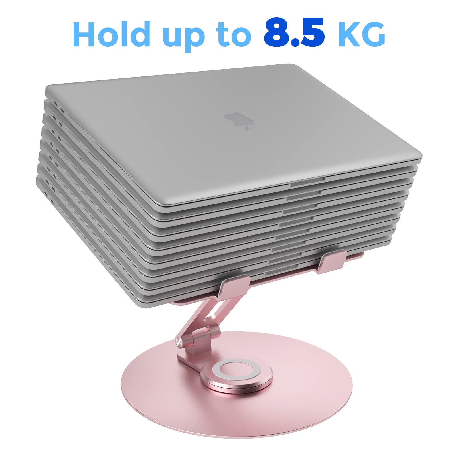Swivel Laptop Stand for Desk, Adjustable Height Aluminum Computer Stand with 360 Rotating Base, Foldable Ergonomic Riser
