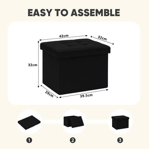 PINPLUS Linen Ottoman Storage Box with Lid, 42x32x32 cm, Black