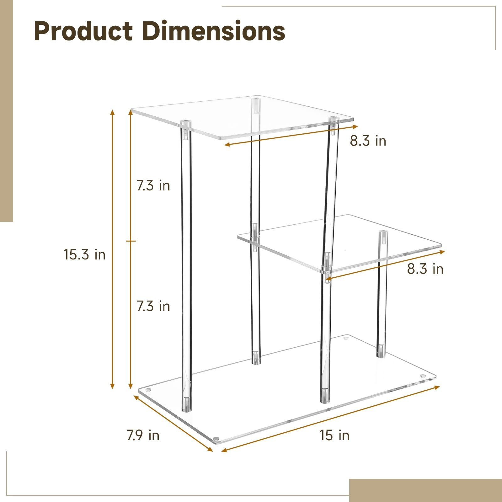 3-Tier Clear Acrylic Desktop Bookshelf, Modern Table Top Shelf Organizer with Silicone Pads, Easy to Assemble