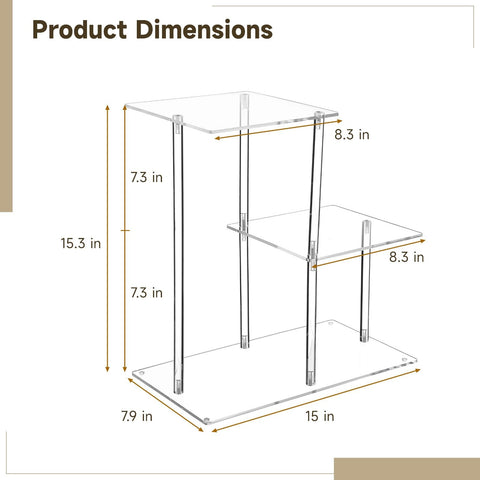 3-Tier Clear Acrylic Desktop Bookshelf, Modern Table Top Shelf Organizer with Silicone Pads, Easy to Assemble