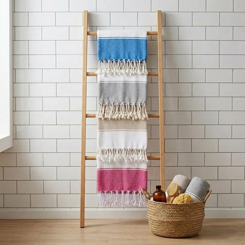 Aspendos Turkish Beach Towel – Lightweight, Quick Dry, Sand Free – 100% Cotton Peshtemal Towel – 90x190 cm – Compact & Soft for Bath, Travel, Holiday