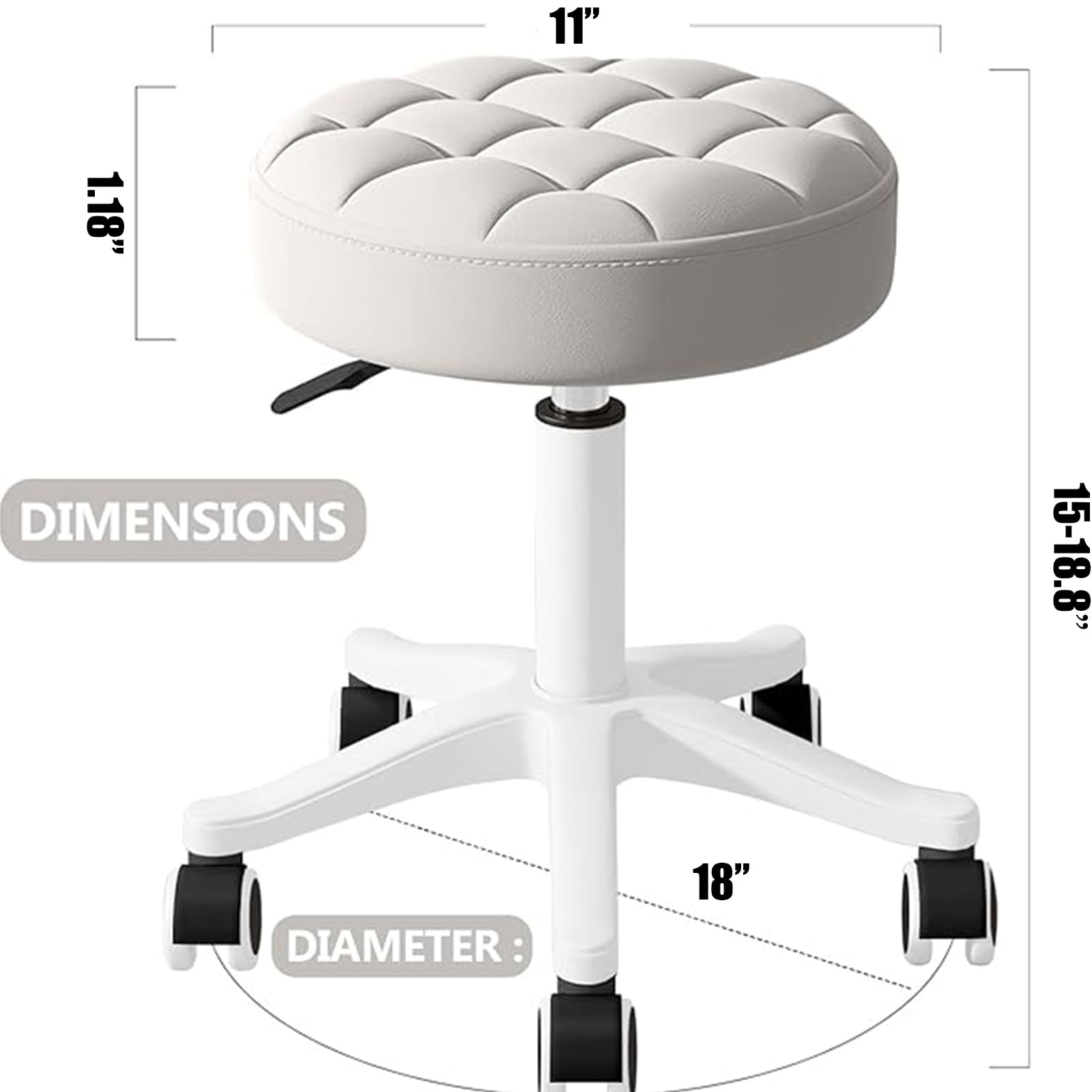 HNJZX Small Chair Round Rolling Stool with Wheels PU Leather Height Adjustable Swivel Stool Drafting Work Tatto Massage SPA Salon Stools Home Office
