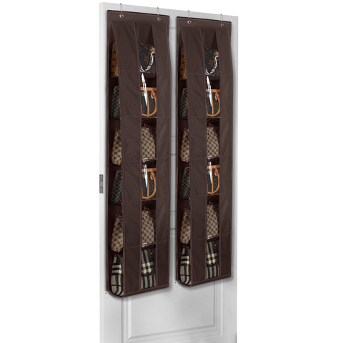 Lirex Over the Door Organizer, 2 Pack Handbag Storage with 6-Tier Space-Saving for Door or Closet, Handbag Hanger, Dark Brown