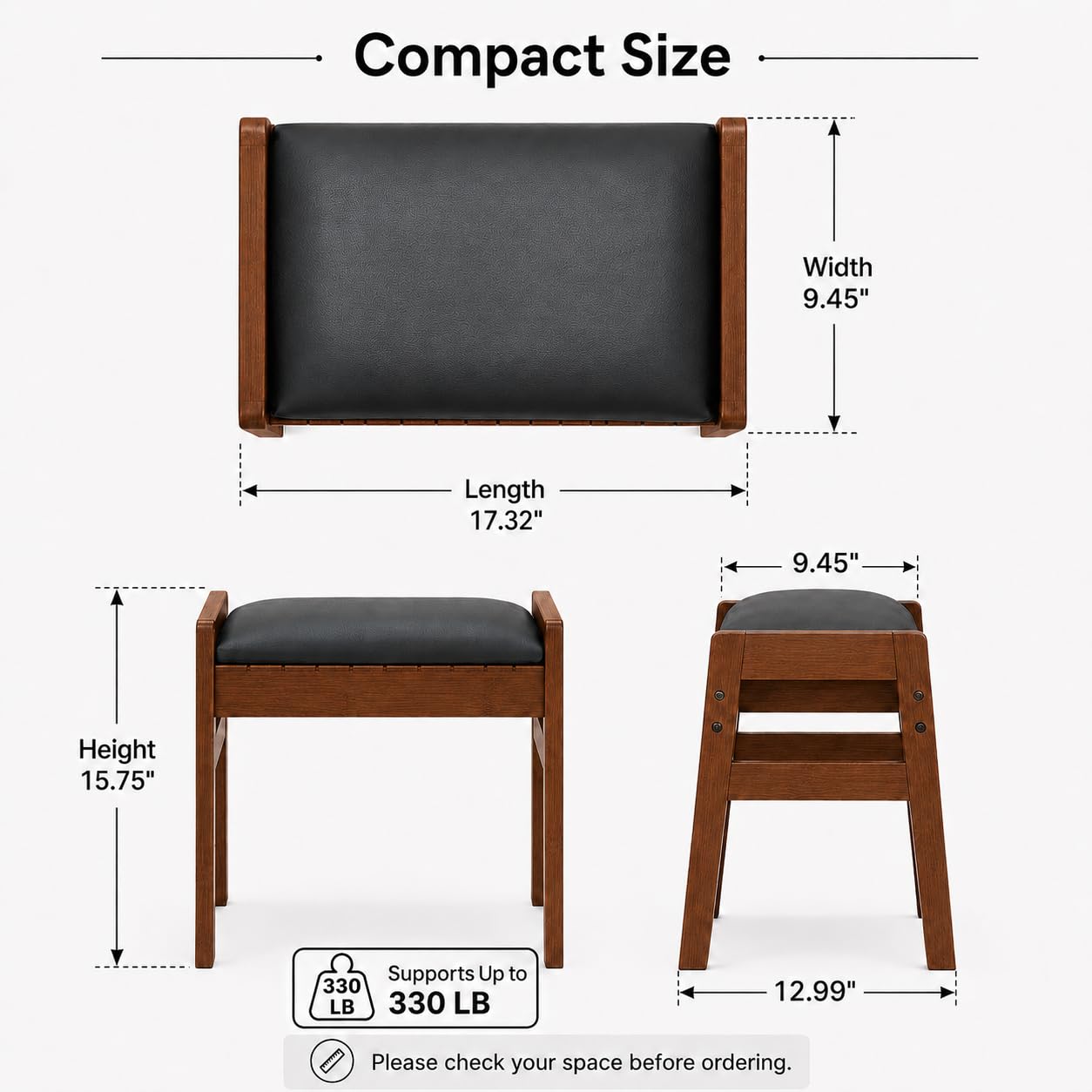 BAMBOOHOMIE Foot Stool Ottoman, Modern Vanity Stool Chair for Makeup with Removable Cushion & Side Handles