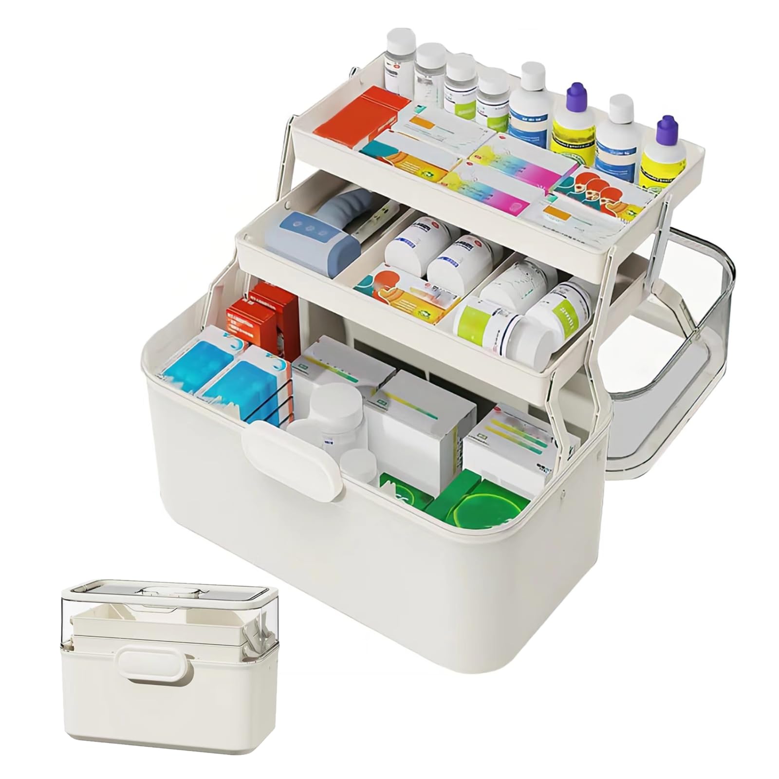 Sevitini Medicine storage, Medication storage box, 3 Layer multi grid Medicine Box with handle, Large medicine box portable, for home, school