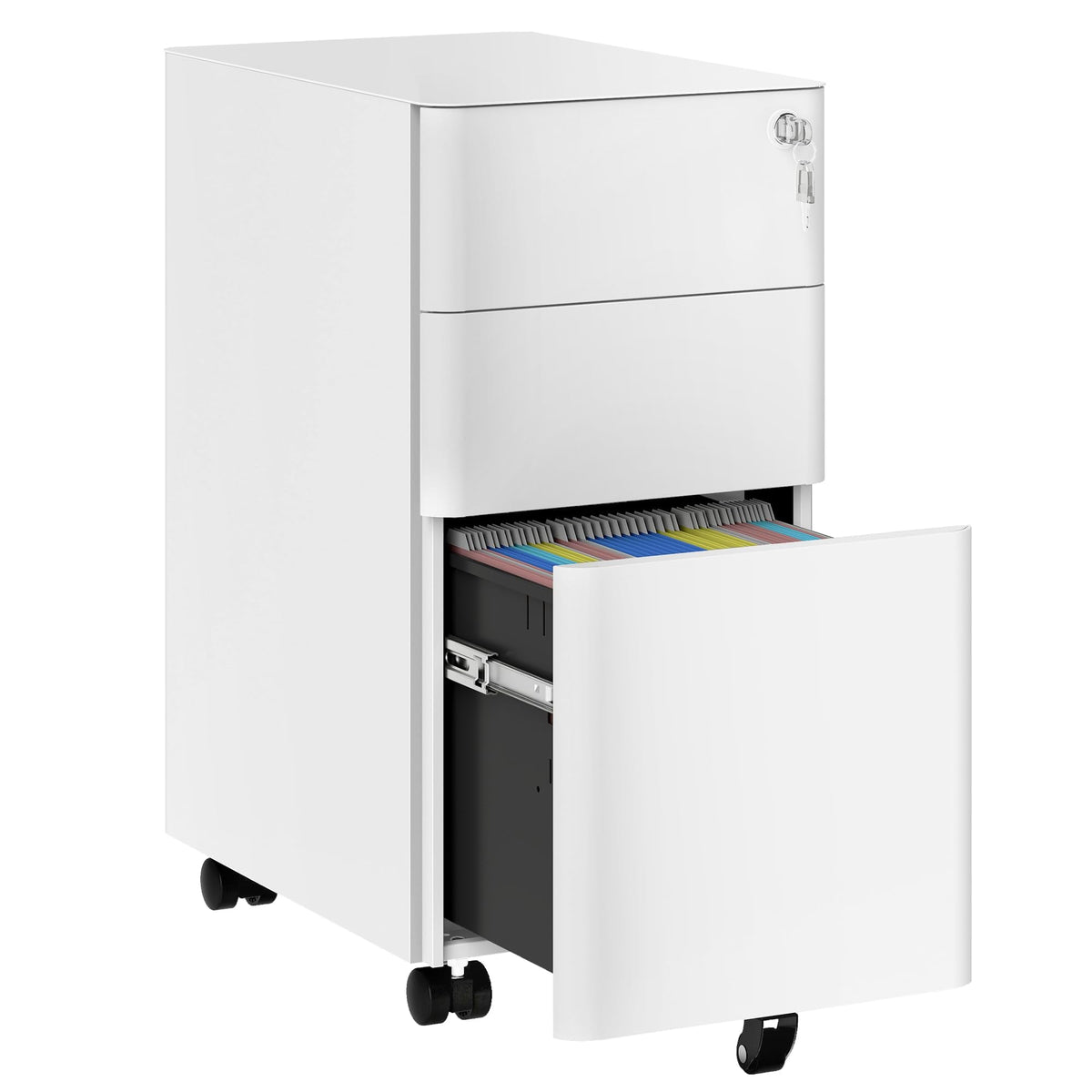 DWVO 3 Drawer Lockable Filing Cabinet Mobile Steel Office White 30x45x61cm