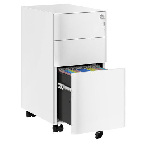 DWVO 3 Drawer Lockable Filing Cabinet Mobile Steel Office White 30x45x61cm