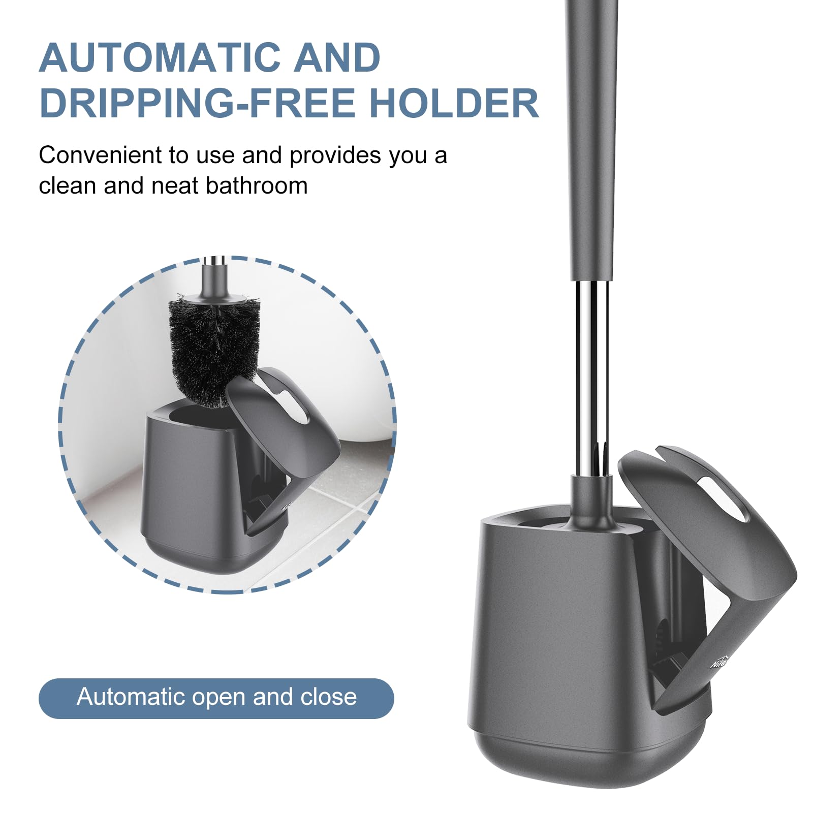 SetSail Toilet Brush and Holder 2 Pack, Self Closing Lid Toilet Bowl Brushes Holder and Extra Long Handle Ventilated Toilet Brush Set for Bathroom