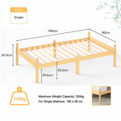 APEXTELLA HOME Single Bed Frame 14-inch Natural Bamboo Wood Platform Bed with Metal Slats Support and Mattress Slide Stopper, Underbed Storage Space
