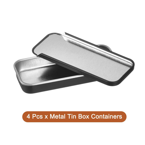Sourcing Map 4 Pcs Black Rectangular Slide Top Frosted Metal Tin Box Containers, 3.1x1.3x0.4 Inch, Storage Box for Small Items