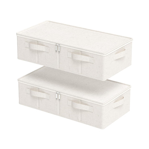 ENUMAIL Underbed Storage Basket with PP Panel,60x30x15cm,Beige,2 Pack
