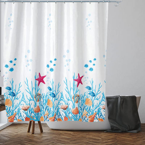 VIROSA Sea Life Shower Curtain for Bathroom Anti Mould, Mildew Resistant | Size 180x180 cm (71 x 71 Inch) | Water Repellent Fabric | 100% Polyester