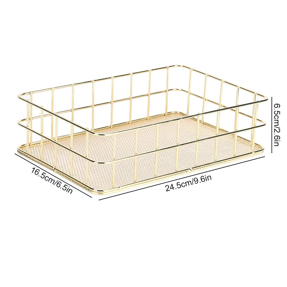 Gold Storage Basket Hollow Metal Desk Organizer,Multipurpose Large Basket for Bathroom & Home Office