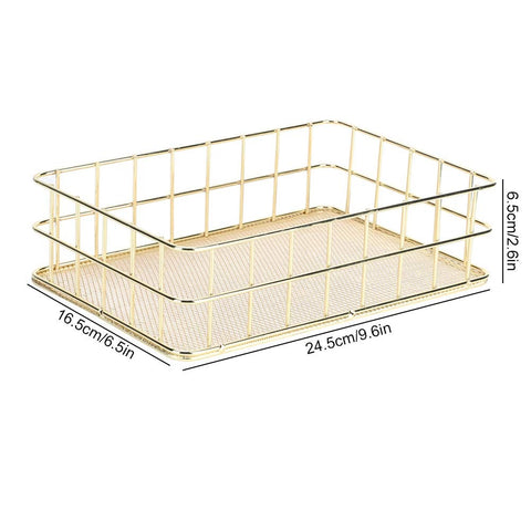 Gold Storage Basket Hollow Metal Desk Organizer,Multipurpose Large Basket for Bathroom & Home Office