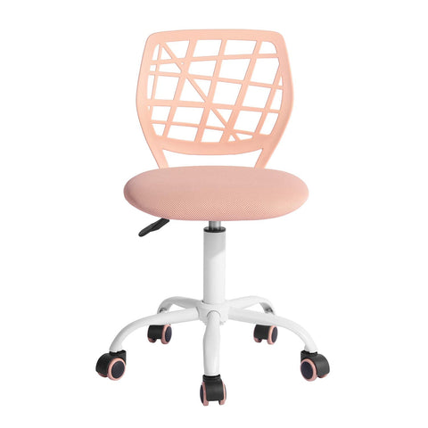 FurnitureR Gaming Children, Office, Gamer, Desk Chair, Ergonomic Modern Design, Armless, Seat Height Adjustment, Rubber Wheels, Peach Pink