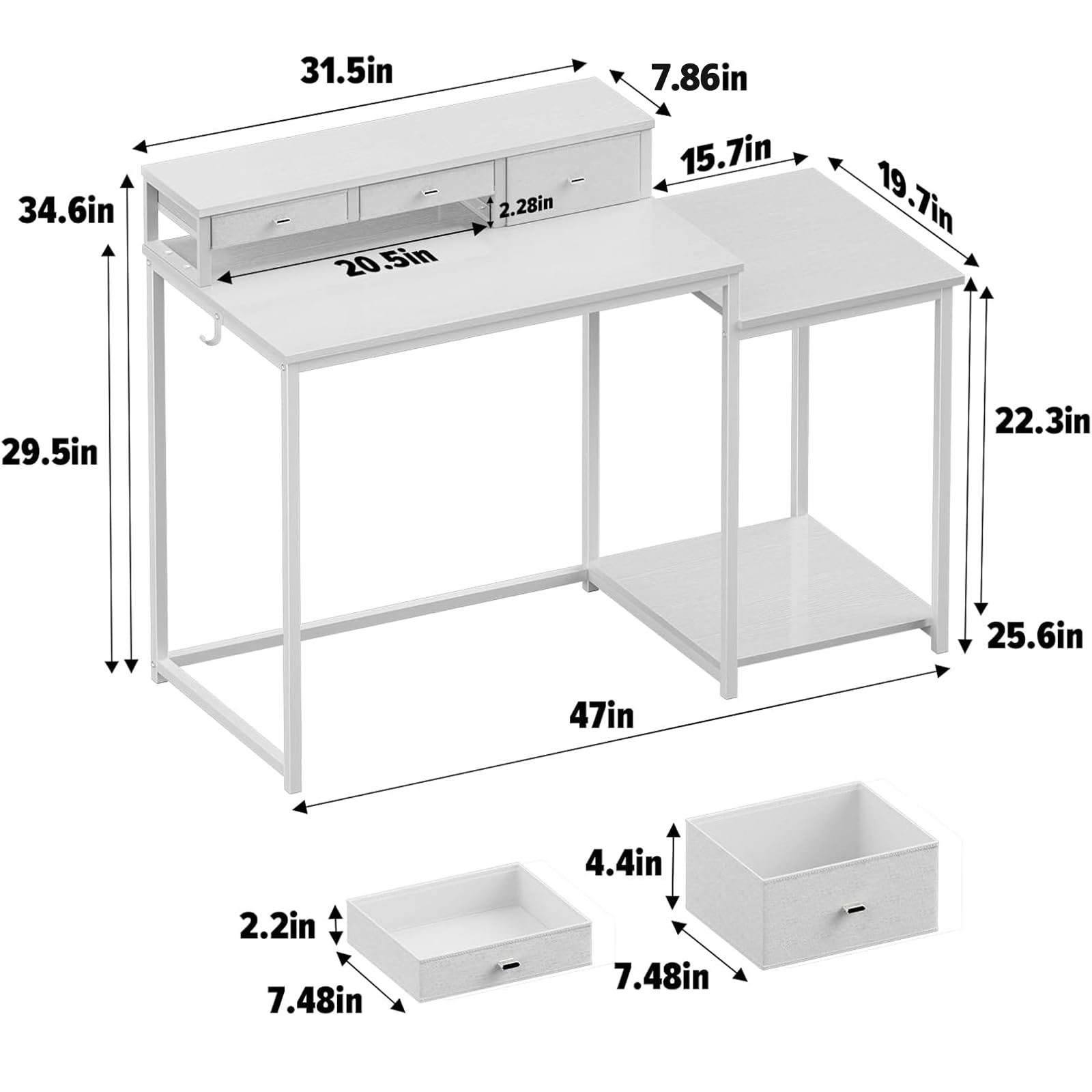 WOHOMO 120cm Computer Desk with 3 Drawers, Printer Shelf and Monitor Stand