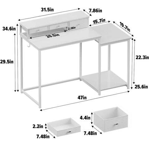 WOHOMO 120cm Computer Desk with 3 Drawers, Printer Shelf and Monitor Stand