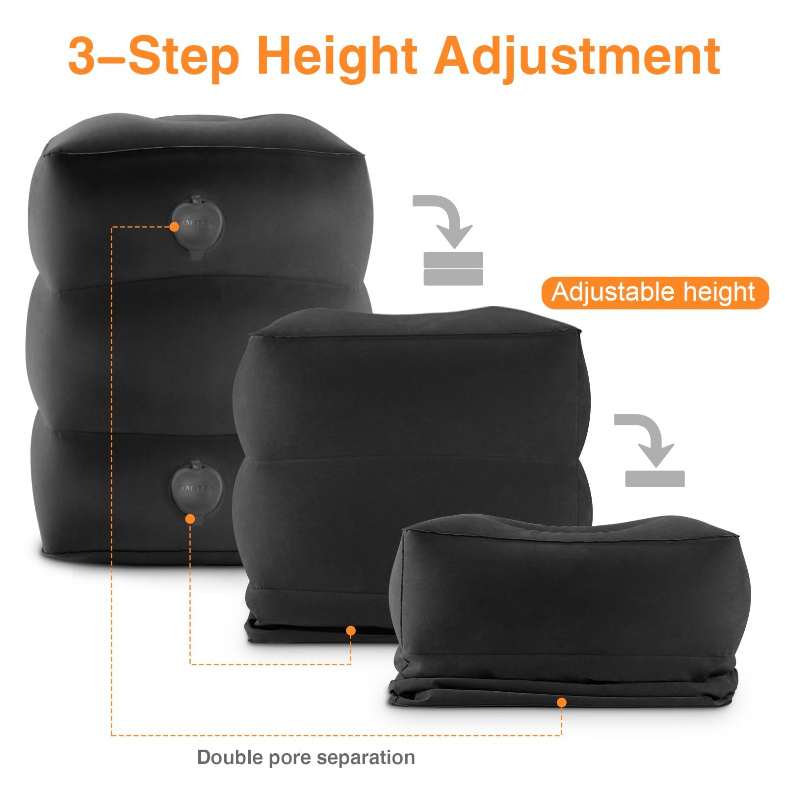 Maliton Inflatable Airplane Foot Rest with Pump Bag (Black, 1 Pack)
