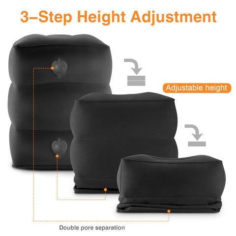 Maliton Inflatable Airplane Foot Rest with Pump Bag (Black, 1 Pack)