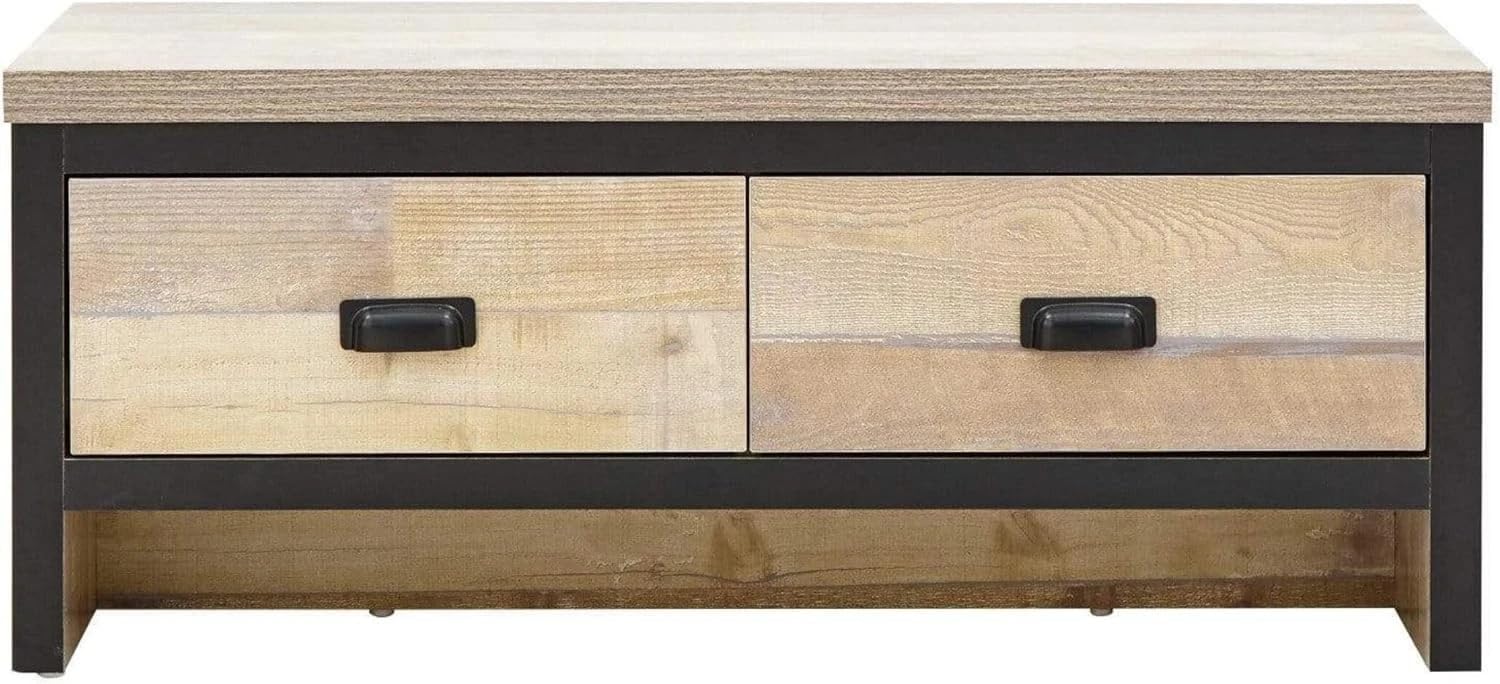 GFW Boston Coffee Table with 2 Drawers, Industrial Living Room Table with Oak Effect Finish, Contrasting Frame and 30mm Top Panel