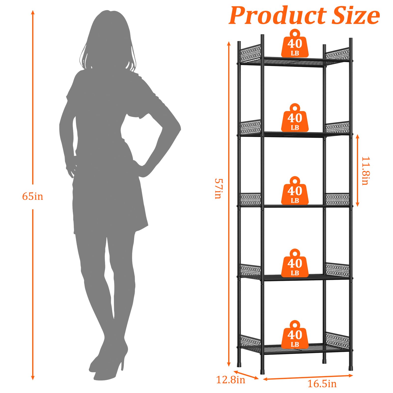KANEODOT 5 Tier Shelving Unit,Freestanding Bathroom Storage Shelving Unit, Metal Shelving Units for Storage