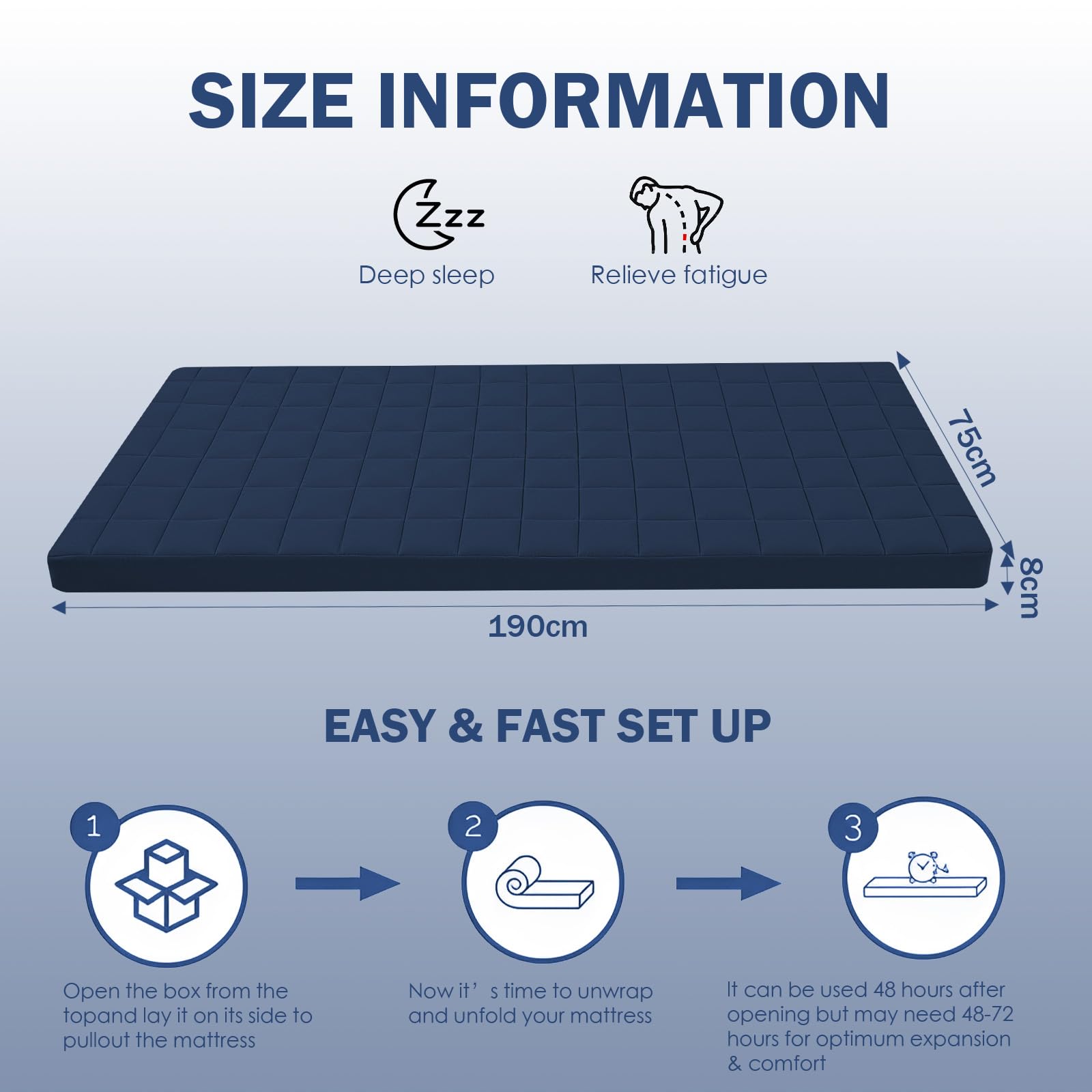 MeMoreCool Roll Up Floor Mattress Small Single, Navy Blue